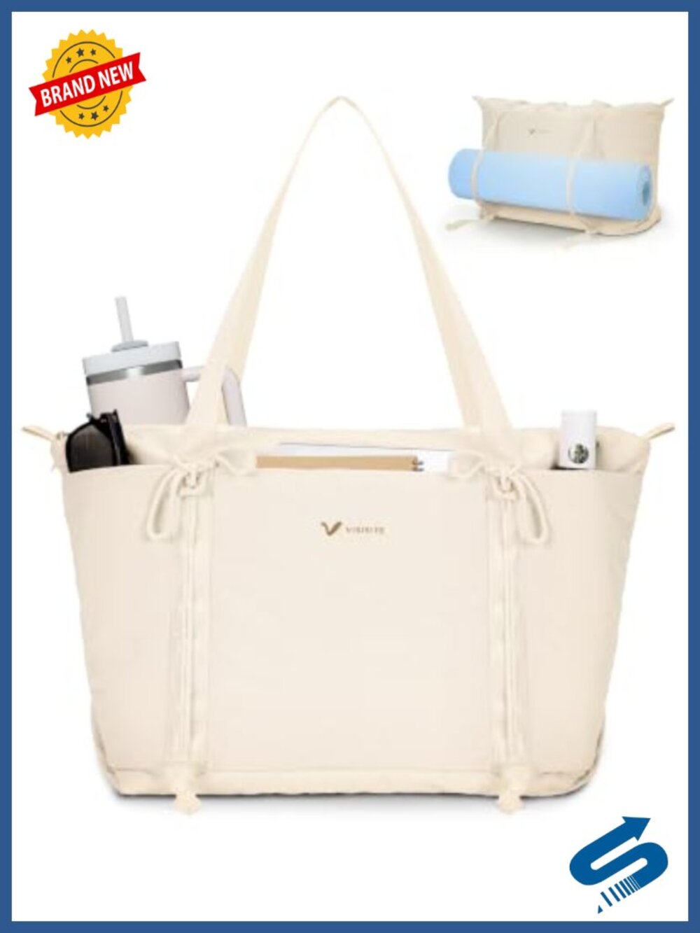 Nylon Puffer Tote Bag with Yoga Mat Holder Pilates Gym Shoulder Bag